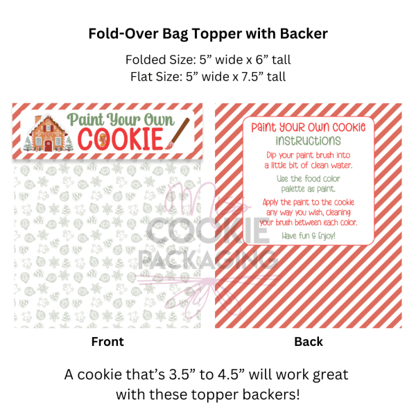 Fold-Over Topper/Backer – Gingerbread Stripes Paint Your Own Cookie Instructions – Set of 25