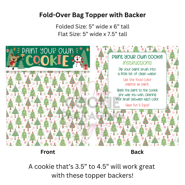Fold-Over Topper/Backer – Green Holiday Paint Your Own Cookie Instructions – Set of 25