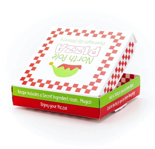 Cookie Pizza Box “North Pole Pizza” – 4″ x 4″ x 7/8″ Cookie Packaging Box - Image 3