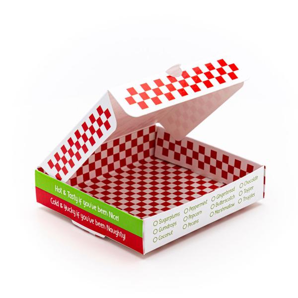 Cookie Pizza Box “North Pole Pizza” – 4″ x 4″ x 7/8″ Cookie Packaging Box - Image 2